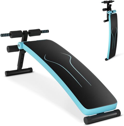 GYMAX Sit up Bench, Folding Adjustable Workout Bench for Ab Exercise, Curved Incline/Decline Slant Bench, Foldable Strength Training Weight Bench, Situps Abs Workout Equipment in Saudi Arabia