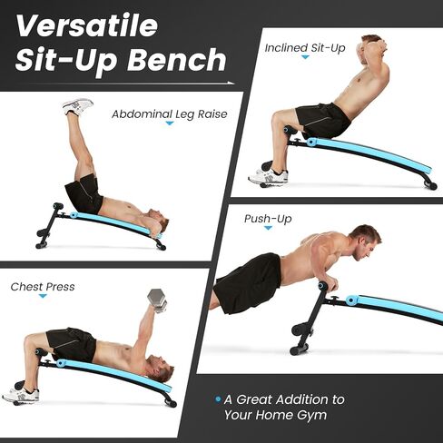 GYMAX Sit up Bench, Folding Adjustable Workout Bench for Ab Exercise, Curved Incline/Decline Slant Bench, Foldable Strength Training Weight Bench, Situps Abs Workout Equipment in Saudi Arabia