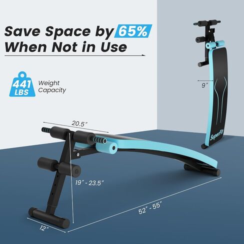 GYMAX Sit up Bench, Folding Adjustable Workout Bench for Ab Exercise, Curved Incline/Decline Slant Bench, Foldable Strength Training Weight Bench, Situps Abs Workout Equipment in Saudi Arabia