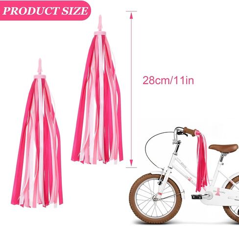 2Pcs Kids Bike Handlebar Streamers Tassels Gradient Pink Scooter Bicycle, Tricycle Handle Bar Grips, Bike Bell Accessories, Colorful Ribbons for Kids and Girls Boys in Saudi Arabia
