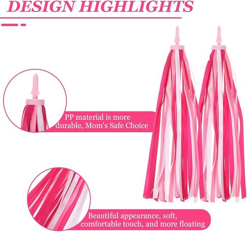 2Pcs Kids Bike Handlebar Streamers Tassels Gradient Pink Scooter Bicycle, Tricycle Handle Bar Grips, Bike Bell Accessories, Colorful Ribbons for Kids and Girls Boys in Saudi Arabia