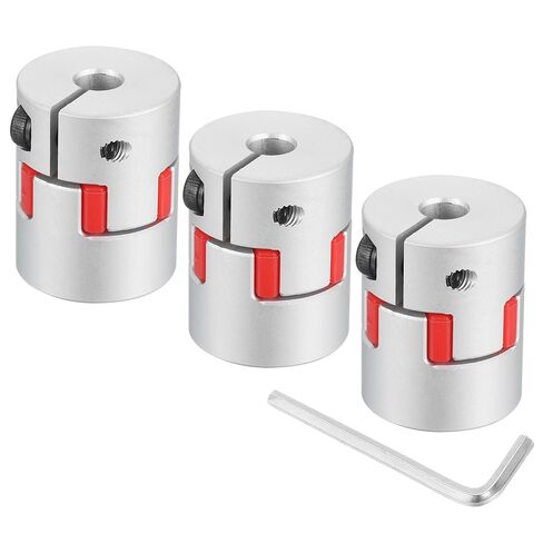 uxcell 3pcs D20 L25 5mm to 5mm Flexible Plum Shaft Coupling Aluminum Motor Connector Flexible Spider Coupler for 3D Printer CNC Machine and Servo Stepper Motor (Silver Tone/Red) in Saudi Arabia