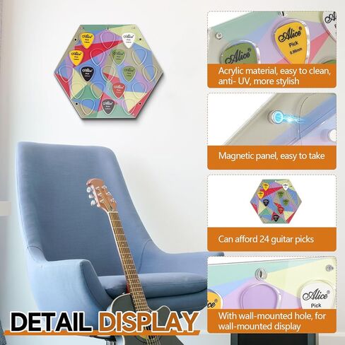 24 Slots Picks Guitar Pick Display Case Holder Wall Mountable Guitar Pick Storage Holder Case Gifts for Men Music Lovers Players Guitarist Collectible Decoration (Clear) in Kuwait