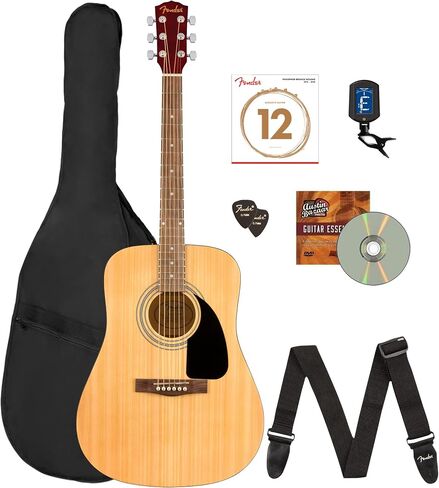 Fender FA -115 Dreadnought Acoustic Guitar - حزمة طبيعية مع حقيبة أزعج ، موالف ، حزام ، سلاسل ، اختيارات ، دروس في الحاجز عبر الإنترنت ، و Austin Bazaar التعليمي DVD in Saudi Arabia