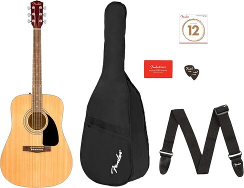 Fender FA -115 Dreadnought Acoustic Guitar - حزمة طبيعية مع حقيبة أزعج ، موالف ، حزام ، سلاسل ، اختيارات ، دروس في الحاجز عبر الإنترنت ، و Austin Bazaar التعليمي DVD in Saudi Arabia