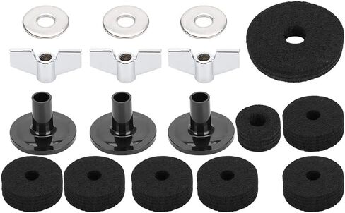 Alomejor Hi Hat Clutch Felt Set Reliable Drum Felt Kit Protects Cymbals for Musicians PVC Black 18 Pcs (Black) in Saudi Arabia