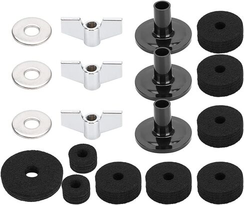 Alomejor Hi Hat Clutch Felt Set Reliable Drum Felt Kit Protects Cymbals for Musicians PVC Black 18 Pcs (Black) in Saudi Arabia