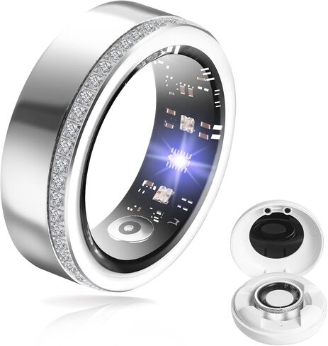 REALTER Health Tracker SMART RING للرجال-IP68 تعقب النوم المقاوم للماء مع معدل ضربات القلب/ضغط الدم/الدورة الفسيولوجية/تتبع الأكسجين ، عداد الخطوة ، iOS و Android متوافق (8#) in Kuwait