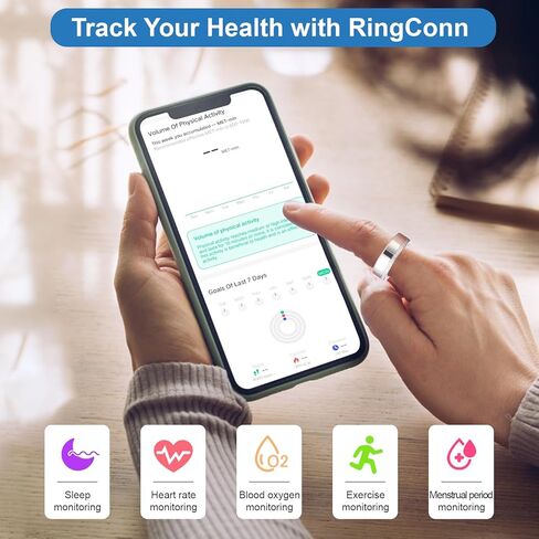 REALTER Health Tracker SMART RING للرجال-IP68 تعقب النوم المقاوم للماء مع معدل ضربات القلب/ضغط الدم/الدورة الفسيولوجية/تتبع الأكسجين ، عداد الخطوة ، iOS و Android متوافق (8#) in Kuwait