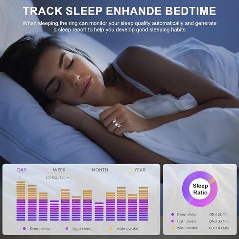 REALTER Health Tracker SMART RING للرجال-IP68 تعقب النوم المقاوم للماء مع معدل ضربات القلب/ضغط الدم/الدورة الفسيولوجية/تتبع الأكسجين ، عداد الخطوة ، iOS و Android متوافق (8#) in Kuwait