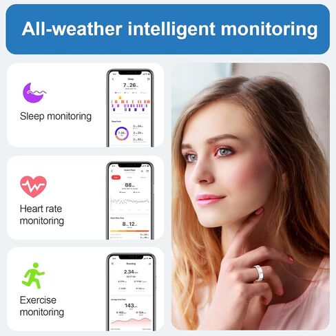 REALTER Health Tracker SMART RING للرجال-IP68 تعقب النوم المقاوم للماء مع معدل ضربات القلب/ضغط الدم/الدورة الفسيولوجية/تتبع الأكسجين ، عداد الخطوة ، iOS و Android متوافق (8#) in Kuwait