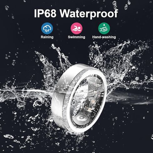 REALTER Health Tracker SMART RING للرجال-IP68 تعقب النوم المقاوم للماء مع معدل ضربات القلب/ضغط الدم/الدورة الفسيولوجية/تتبع الأكسجين ، عداد الخطوة ، iOS و Android متوافق (8#) in Kuwait