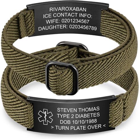 Personalized Medical Alert Bracelet for Men - Customized Elastic Strap Stainless Steel ID Bracelets Engraved Medic Info, Emergency Awareness Medic ID Bracelet for Autism Allergy Diabetic Epilepsy in Saudi Arabia