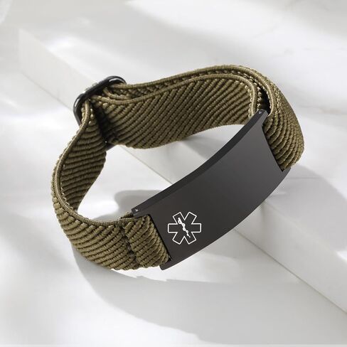 Personalized Medical Alert Bracelet for Men - Customized Elastic Strap Stainless Steel ID Bracelets Engraved Medic Info, Emergency Awareness Medic ID Bracelet for Autism Allergy Diabetic Epilepsy in Saudi Arabia