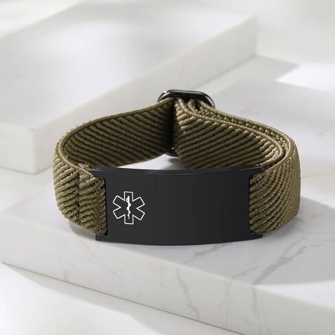 Personalized Medical Alert Bracelet for Men - Customized Elastic Strap Stainless Steel ID Bracelets Engraved Medic Info, Emergency Awareness Medic ID Bracelet for Autism Allergy Diabetic Epilepsy in Saudi Arabia