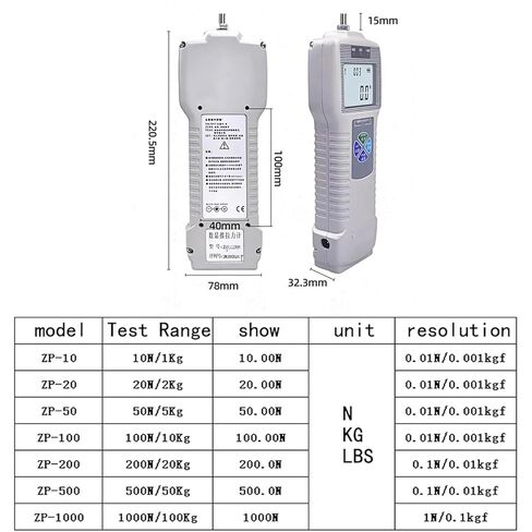 عداد التوتر للضغط الرقمي الشاشة الرقمية ، آلة اختبار الشد 10N-1000N مع 5 تحقيقات ، وحدات (N ، KG ، LB) ، أوضاع ذروة/ذروة/تلقائية ، شاشة LCD لاختبار التوتر وضغط in Kuwait