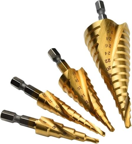 for 4pcs/Set HSS Spiral Grooved Center Drill Bit with Case 3-12mm 4-12/20/32mm Metal Titanium Coated Step Cone Drill Bit Hole Cutter Drill Bit in Saudi Arabia
