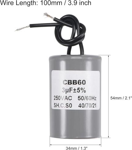 MECCANIXITY CBB60 Run Capacitor 6uF 250V AC 2 Wires 50/60Hz Cylinder Motor Running Capacitor 54x34mm for Air Compressor Water Pump in Kuwait