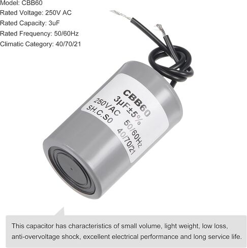 MECCANIXITY CBB60 Run Capacitor 6uF 250V AC 2 Wires 50/60Hz Cylinder Motor Running Capacitor 54x34mm for Air Compressor Water Pump in Kuwait