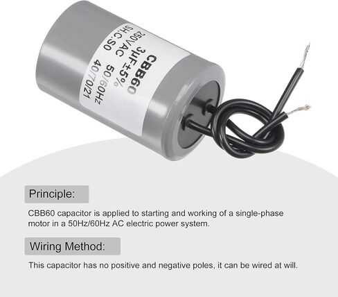MECCANIXITY CBB60 Run Capacitor 6uF 250V AC 2 Wires 50/60Hz Cylinder Motor Running Capacitor 54x34mm for Air Compressor Water Pump in Kuwait