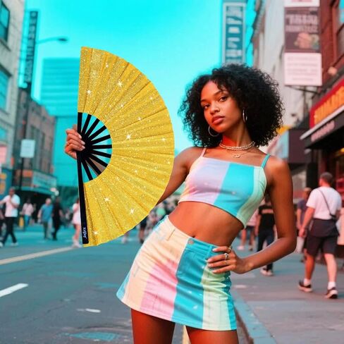Krifey Large Folding Hand Fan – Bold Snap Fans for Line Dancing, Rave, EDM Festivals & Drag Shows – Statement Accessory for Women, Baddies & Party Queens in Saudi Arabia
