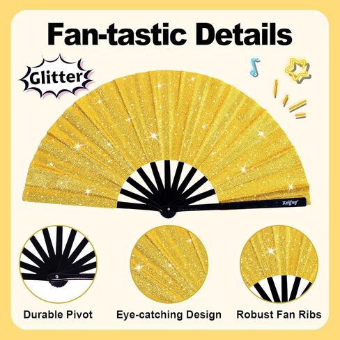 Krifey Large Folding Hand Fan – Bold Snap Fans for Line Dancing, Rave, EDM Festivals & Drag Shows – Statement Accessory for Women, Baddies & Party Queens in Saudi Arabia