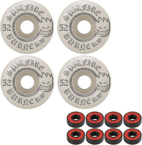 Spitfire Skateboard Wheels Burners 52mm 99A White/Silver with ABEC 5 Bearings in Saudi Arabia