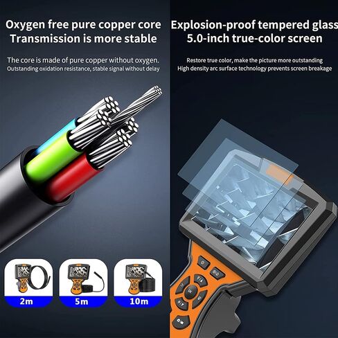 Pipe Endoscope Camera, 5-Inch IPS Inspection Camera 3X Zoom IP67 Waterproof Industrial Endoscope Camera with 32G Memory Card,5M in Saudi Arabia