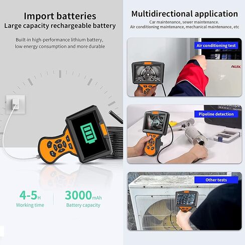 Pipe Endoscope Camera, 5-Inch IPS Inspection Camera 3X Zoom IP67 Waterproof Industrial Endoscope Camera with 32G Memory Card,5M in Saudi Arabia