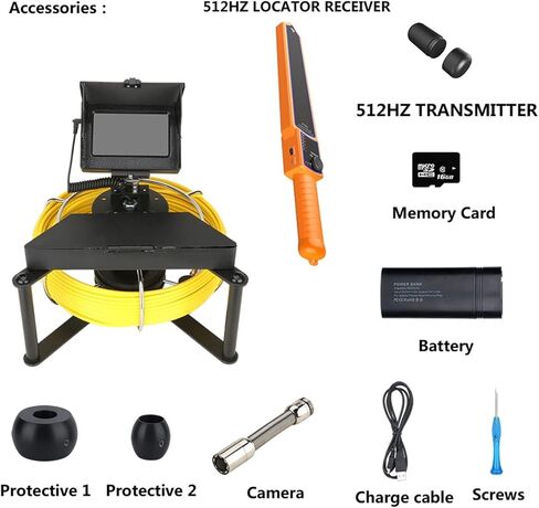 Sewer Endoscope Camera Sewer Camera with 4.3inch IPS Color Monitor Sewer Pipe Inspection Camera with 16GB DVR 512HZ Pipe Locator Sewer Drain Industrial Endoscope Long Tim in Saudi Arabia