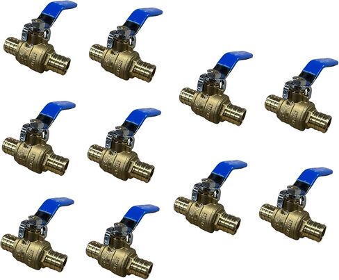 (10-Pack) EZ-Fluid 3/4" Pex Brass Ball Valve Full Port Water Stop Shut Off,LF,Plumbing Fittings on Both End for Pex Tubing,Barb Crimp Ring Type,Quarter Turn in Saudi Arabia