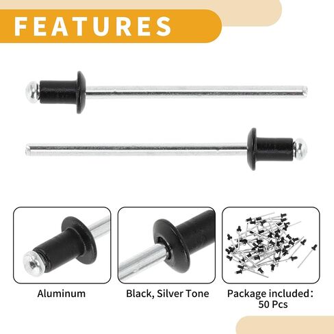50 Pcs Dome Head Large Flange Blind Rivets Aluminum Black Silver Tone 3.2mm Grip Diameter 6.4mm Grip Length 6.7mm Flange Diameter in Saudi Arabia