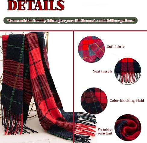 Winter Scarf for Women Red Green Plaid Scarf w/fringe Tartan Cashmere Feel Pashmina Shawl Soft Warm Chunky Scarves in Saudi Arabia