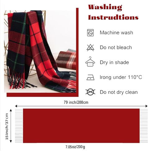 Winter Scarf for Women Red Green Plaid Scarf w/fringe Tartan Cashmere Feel Pashmina Shawl Soft Warm Chunky Scarves in Saudi Arabia