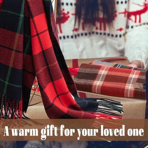 Winter Scarf for Women Red Green Plaid Scarf w/fringe Tartan Cashmere Feel Pashmina Shawl Soft Warm Chunky Scarves in Saudi Arabia