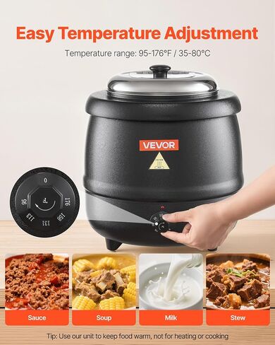 شوربة شوربة كهربائية في Vevor ، غلاية حساء تجارية 10QT مع 304 وعاء إدراج قابل للفولاذ المقاوم للصدأ ، 95 ~ 176 درجة فهرنه in Saudi Arabia