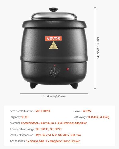 شوربة شوربة كهربائية في Vevor ، غلاية حساء تجارية 10QT مع 304 وعاء إدراج قابل للفولاذ المقاوم للصدأ ، 95 ~ 176 درجة فهرنه in Saudi Arabia