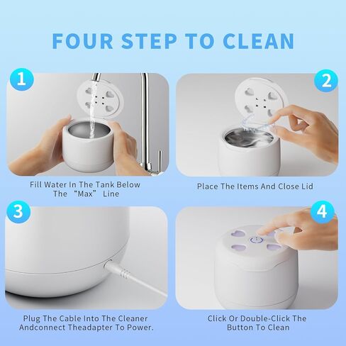 Ultrasonic Retainer Cleaner for Aligners & Mouth Guards, 45KHz Sonic Cleaning Machine with 2 Modes, 300ML Capacity - Safe for Jewelry & Daily Oral Care in Saudi Arabia