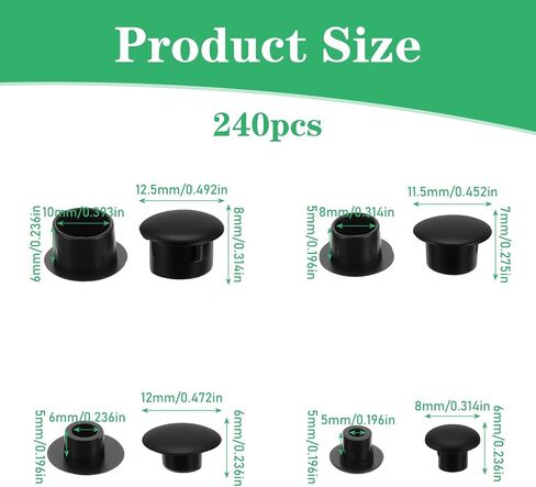 240pcs مقابس ثقب بلاستيكية للثقوب المستديرة ، 4 أحجام (5 مم/6 مم/8 مم/10 مم) فتحات ثقب حفرة جولة الثقوب البلاستيكية المقابس لرفوف الخزانات قابس أثاث أثاث (أبيض) in Saudi Arabia