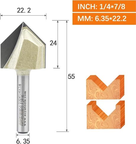 Arden 90 DEGENT V BIT 1/2 "Carbide Triangle V-Groove جهاز التوجيه بتات خشبية الشطب ثلاثية الأبعاد للأخشاب الصلبة MDF (6.35x22.2) in Saudi Arabia