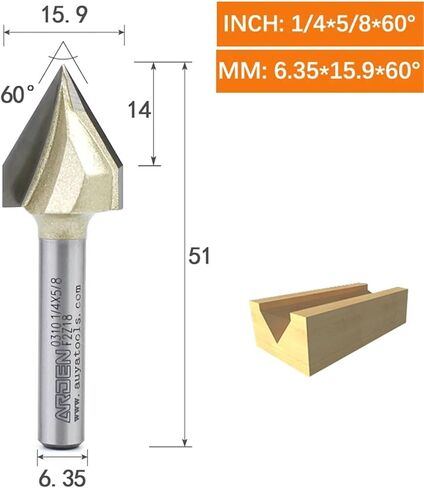Arden V Bit 45 60 120 150 Degree Engraving Router Bit Carbide Woodworking 3D Carving V-Shaped Bevel Tipped Milling Cutter MDF(6.35x15.9x60Deg.) in Saudi Arabia