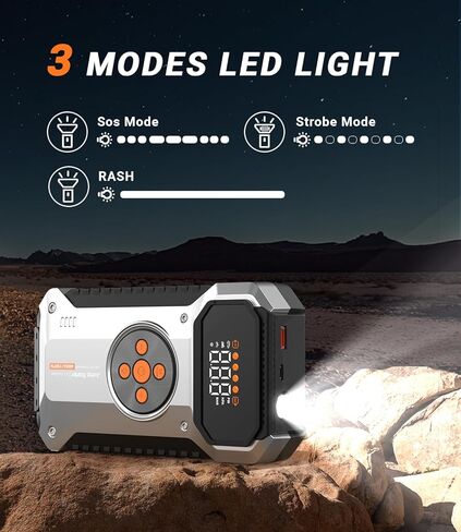 Car Jump Starter with Air Compressor, 4000A Portable Jump Starter Battery Pack with 150PSI Tire Inflator (All Gas/8L Diesel) Jump Box 12V Car Battery Charger, 3 Modes Flashlight and Jumper Cables in Kuwait