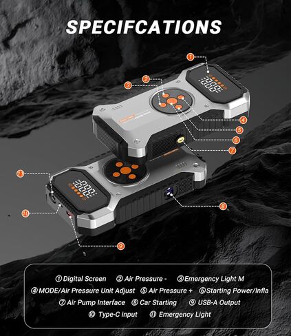 Car Jump Starter with Air Compressor, 4000A Portable Jump Starter Battery Pack with 150PSI Tire Inflator (All Gas/8L Diesel) Jump Box 12V Car Battery Charger, 3 Modes Flashlight and Jumper Cables in Kuwait