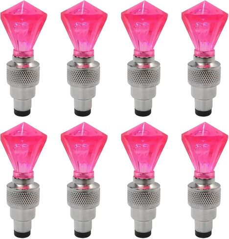 8 Pack Valve Stem LED Cap for Bike Bicycle Car Motorcycle Wheel Tire Light Lamp to Increase Night-Time and Bad Weather Visibility for Safety (Gem Shape, Pink) in Saudi Arabia