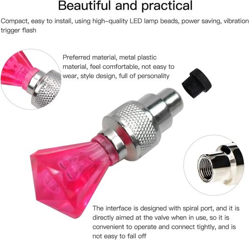 8 Pack Valve Stem LED Cap for Bike Bicycle Car Motorcycle Wheel Tire Light Lamp to Increase Night-Time and Bad Weather Visibility for Safety (Gem Shape, Pink) in Saudi Arabia