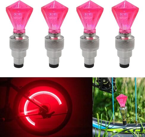8 Pack Valve Stem LED Cap for Bike Bicycle Car Motorcycle Wheel Tire Light Lamp to Increase Night-Time and Bad Weather Visibility for Safety (Gem Shape, Pink) in Saudi Arabia
