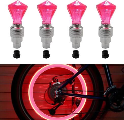 8 Pack Valve Stem LED Cap for Bike Bicycle Car Motorcycle Wheel Tire Light Lamp to Increase Night-Time and Bad Weather Visibility for Safety (Gem Shape, Pink) in Saudi Arabia