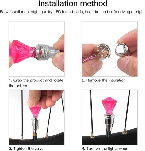 8 Pack Valve Stem LED Cap for Bike Bicycle Car Motorcycle Wheel Tire Light Lamp to Increase Night-Time and Bad Weather Visibility for Safety (Gem Shape, Pink) in Saudi Arabia