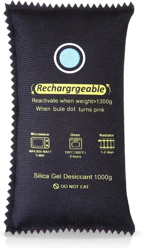1000g Rechargeable Silica Gel Desiccant Pack of 1, Moisture Absorbers Bag, Discoloration Desiccant Dehumidifier for Dry and Storage Home Closets Gun Safe Cars, Black in Saudi Arabia