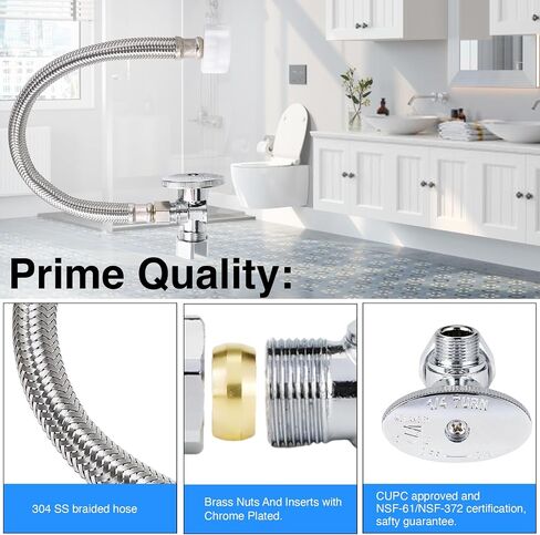 طقم خط إمداد مياه خرطوم المرحاض - 12 "طول 3/8" شركات x 7/8 "قبل الميلاد خرطوم موصل المرحاض مضفرًا وإغلاق مياه المرحاض 1/2 بوصة مدخل X 3/8 بوصة OD OD الزاوية in Saudi Arabia